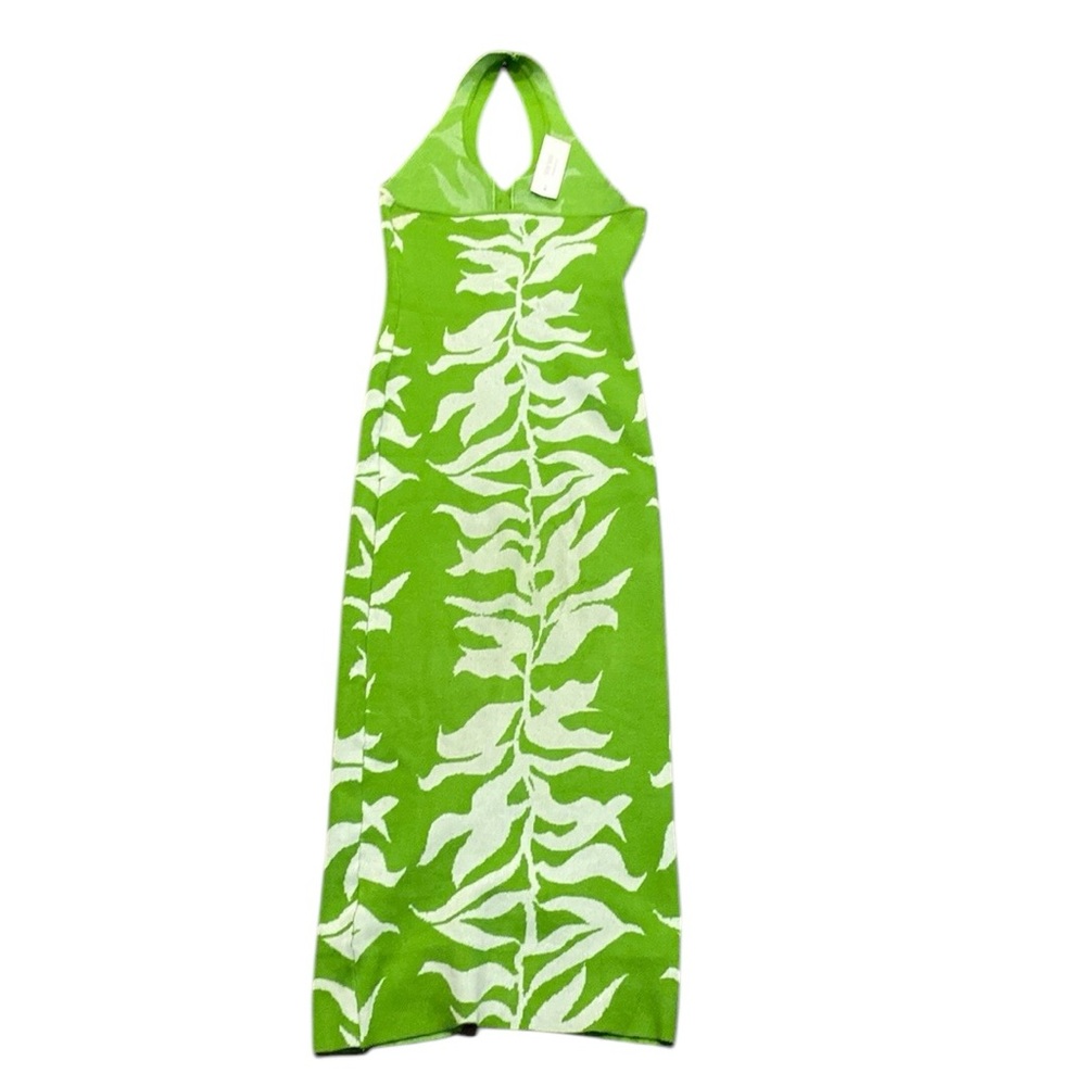NWT Win WIn Floral Green White Halter Sweater Button Down Maxi Dress S - Picture 3 of 11